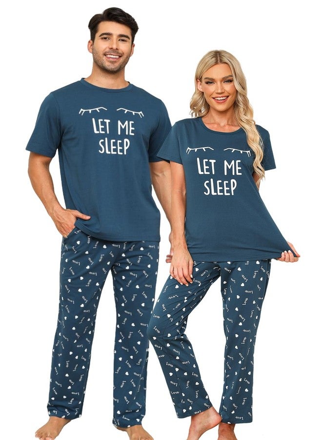 EISHOPEER Women's Pajama Set Printed Short Sleeve Top & Long Pants Sleepwear Pjs Sets L Peacock Blue - Image 1